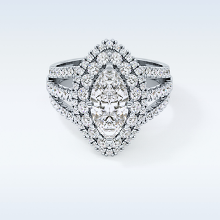 1.5 CT Double Halo & Pave Engagement Ring Featuring Marquise Moissanite
