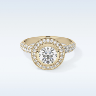 0.9 CT Halo & Pave Engagement Ring Featuring Round Moissanite