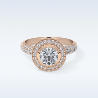 0.9 CT Halo & Pave Engagement Ring Featuring Round Moissanite