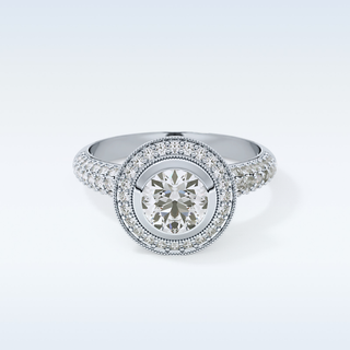0.9 CT Halo & Pave Engagement Ring Featuring Round Moissanite