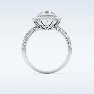 0.9 CT Halo & Pave Engagement Ring Featuring Round Moissanite