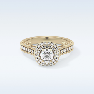 0.46 CT Double Halo & Pave Engagement Ring Featuring Round Moissanite