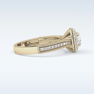 0.46 CT Double Halo & Pave Engagement Ring Featuring Round Moissanite