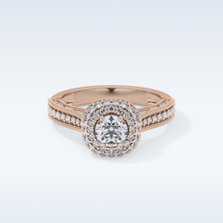 0.46 CT Double Halo & Pave Engagement Ring Featuring Round Moissanite