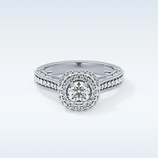 0.46 CT Double Halo & Pave Engagement Ring Featuring Round Moissanite