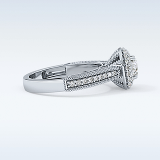 0.46 CT Double Halo & Pave Engagement Ring Featuring Round Moissanite