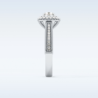0.46 CT Double Halo & Pave Engagement Ring Featuring Round Moissanite