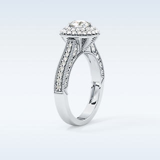 0.46 CT Double Halo & Pave Engagement Ring Featuring Round Moissanite