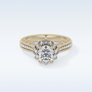0.79 CT Halo & Pave Engagement Ring Featuring Round Moissanite