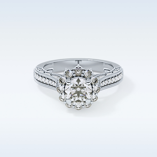 0.79 CT Halo & Pave Engagement Ring Featuring Round Moissanite