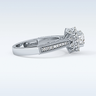 0.79 CT Halo & Pave Engagement Ring Featuring Round Moissanite