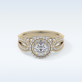 0.49 CT Double Halo & Pave Engagement Ring Featuring Round Moissanite