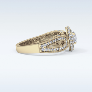 0.49 CT Double Halo & Pave Engagement Ring Featuring Round Moissanite