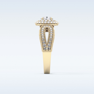 0.49 CT Double Halo & Pave Engagement Ring Featuring Round Moissanite