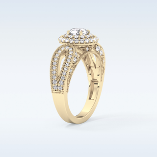 0.49 CT Double Halo & Pave Engagement Ring Featuring Round Moissanite