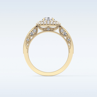0.49 CT Double Halo & Pave Engagement Ring Featuring Round Moissanite