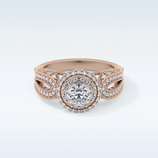 0.49 CT Double Halo & Pave Engagement Ring Featuring Round Moissanite