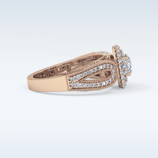 0.49 CT Double Halo & Pave Engagement Ring Featuring Round Moissanite