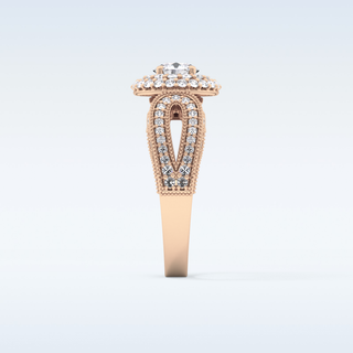 0.49 CT Double Halo & Pave Engagement Ring Featuring Round Moissanite