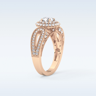 0.49 CT Double Halo & Pave Engagement Ring Featuring Round Moissanite
