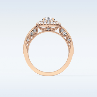 0.49 CT Double Halo & Pave Engagement Ring Featuring Round Moissanite