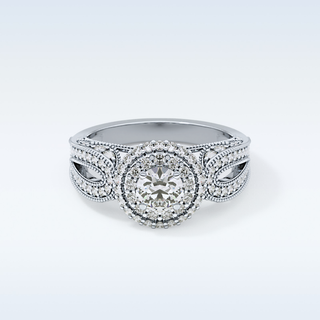 0.49 CT Double Halo & Pave Engagement Ring Featuring Round Moissanite