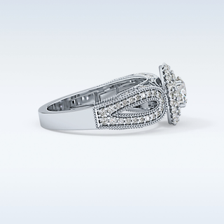 0.49 CT Double Halo & Pave Engagement Ring Featuring Round Moissanite