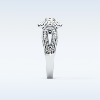 0.49 CT Double Halo & Pave Engagement Ring Featuring Round Moissanite