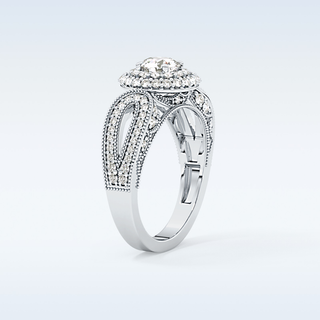0.49 CT Double Halo & Pave Engagement Ring Featuring Round Moissanite