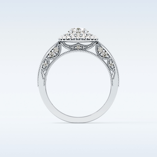 0.49 CT Double Halo & Pave Engagement Ring Featuring Round Moissanite