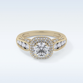 1.05 CT Double Halo & Pave Engagement Ring Featuring Round Moissanite