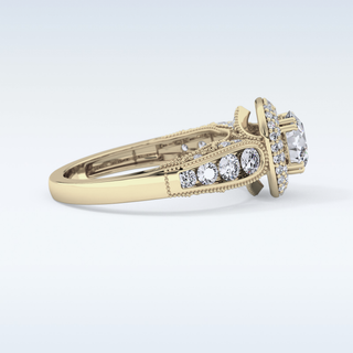 1.05 CT Double Halo & Pave Engagement Ring Featuring Round Moissanite