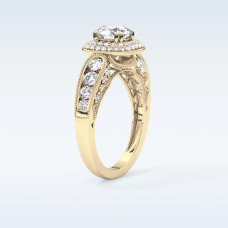 1.05 CT Double Halo & Pave Engagement Ring Featuring Round Moissanite