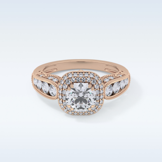 1.05 CT Double Halo & Pave Engagement Ring Featuring Round Moissanite