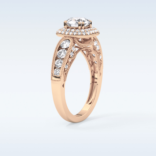 1.05 CT Double Halo & Pave Engagement Ring Featuring Round Moissanite