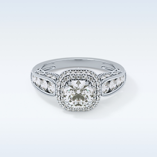 1.05 CT Double Halo & Pave Engagement Ring Featuring Round Moissanite
