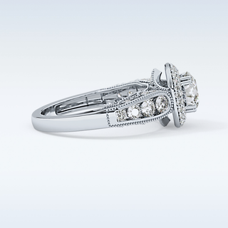1.05 CT Double Halo & Pave Engagement Ring Featuring Round Moissanite