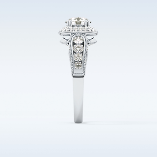 1.05 CT Double Halo & Pave Engagement Ring Featuring Round Moissanite
