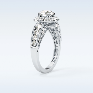 1.05 CT Double Halo & Pave Engagement Ring Featuring Round Moissanite