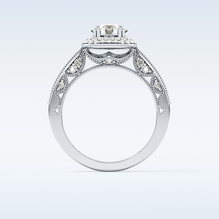 1.05 CT Double Halo & Pave Engagement Ring Featuring Round Moissanite