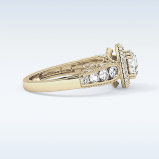 1.05 CT Double Halo & Pave Engagement Ring Featuring Round Moissanite