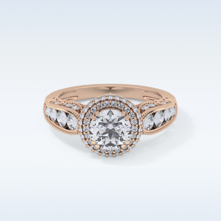 1.05 CT Double Halo & Pave Engagement Ring Featuring Round Moissanite