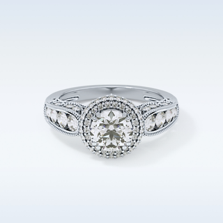 1.05 CT Double Halo & Pave Engagement Ring Featuring Round Moissanite