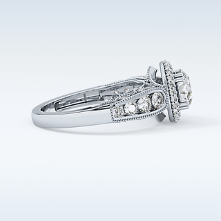 1.05 CT Double Halo & Pave Engagement Ring Featuring Round Moissanite