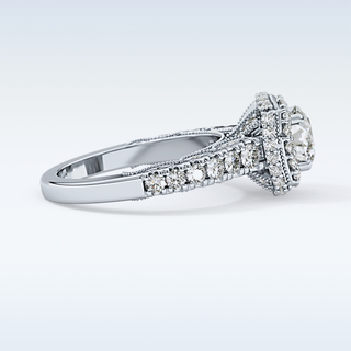 1.15 CT Halo & Pave Engagement Ring Featuring Round Moissanite