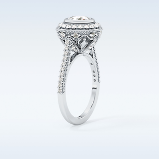 0.84 CT Halo & Pave Engagement Ring Featuring Round Moissanite