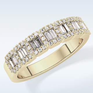 Beautiful Half Eternity Wedding Band with 0.71 CT Round & Baguette Cut Moissanite