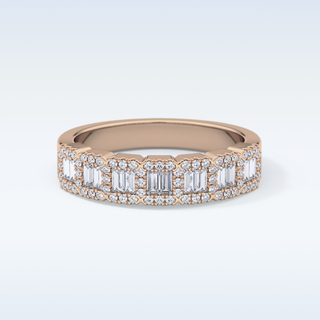 Beautiful Half Eternity Wedding Band with 0.71 CT Round & Baguette Cut Moissanite