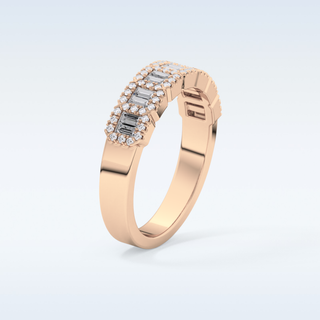 Beautiful Half Eternity Wedding Band with 0.71 CT Round & Baguette Cut Moissanite