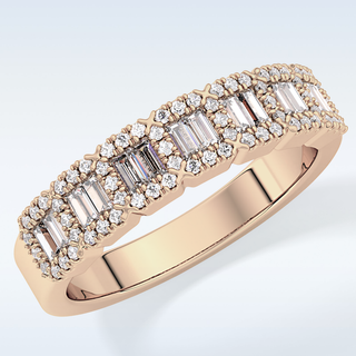 Beautiful Half Eternity Wedding Band with 0.71 CT Round & Baguette Cut Moissanite